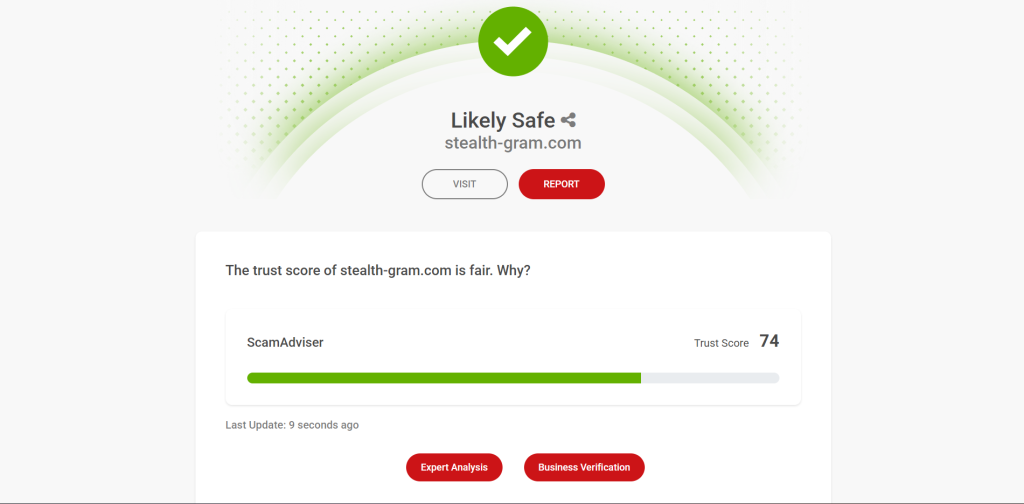 Screenshot of ScamAdviser screenshowing the trust score of Steal
