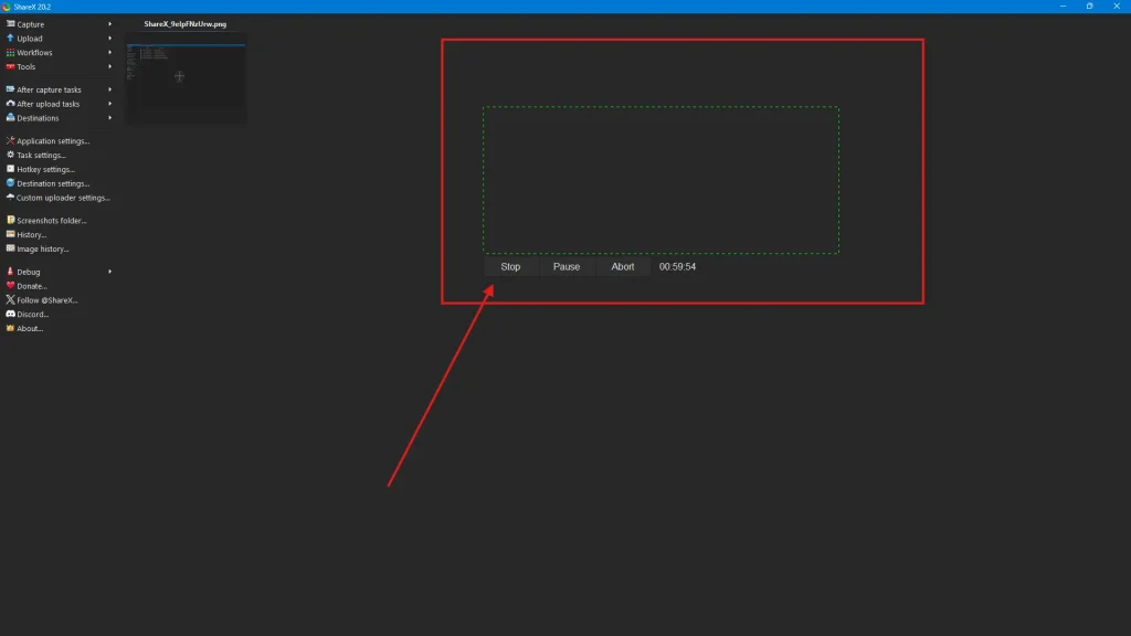 Stop screen recording in ShareX on Windows 11