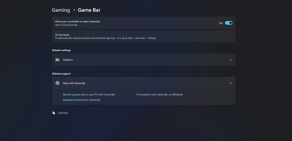 Enable Xbox Game Bar from Windows 11 gaming settings