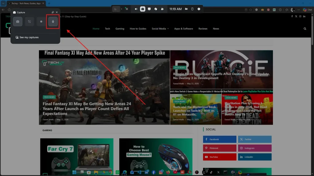 Enable microphone audio in Xbox Game Bar screen recording