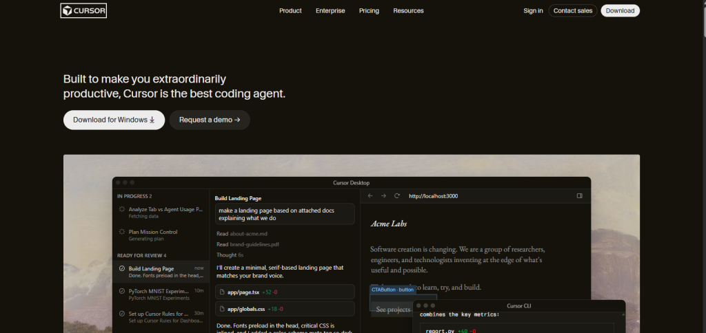Cursor home page screenshot