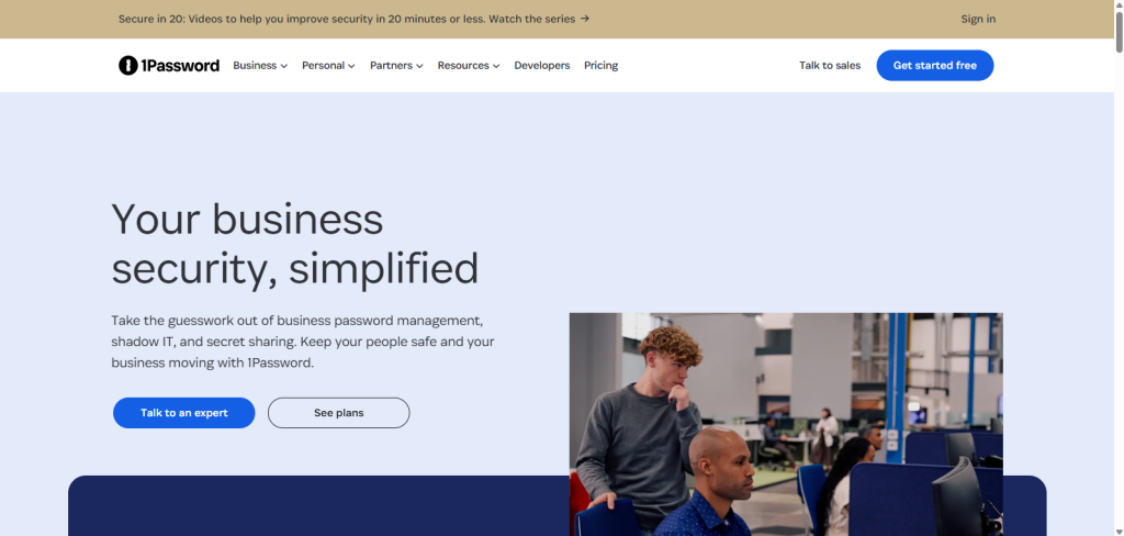 1password Home page screenshot
