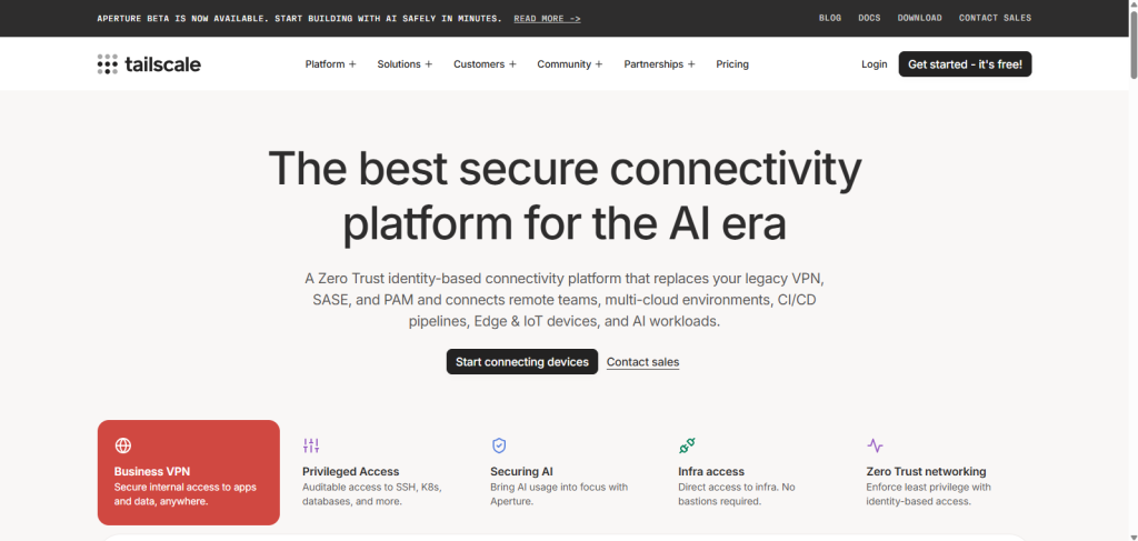 Tailscale Homepage screenshot