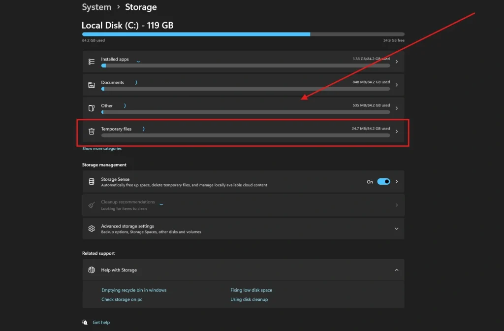 click Temporary files and wait for Windows to scan your computer.
